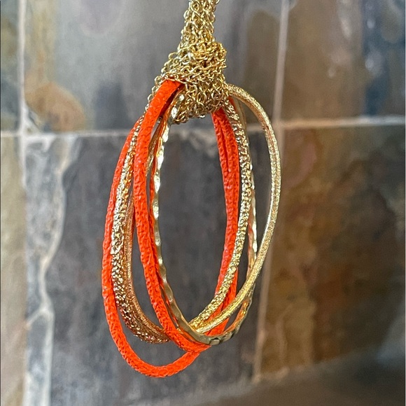 🎁 Art Deco Orange Oval Necklace - Picture 3 of 8